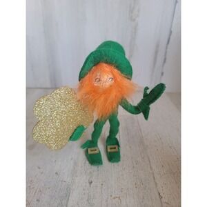 Annalee leprechaun holding golden clover glitter St Patrick's Day home decor